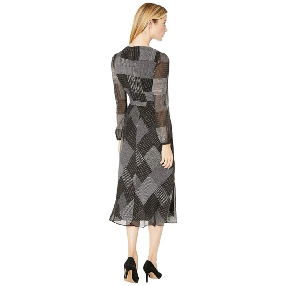 NWT Ralph Lauren Faux-Wrap Midi Dress Long Sleeve Tie Waist Geometric Size 16 - Picture 4 of 13